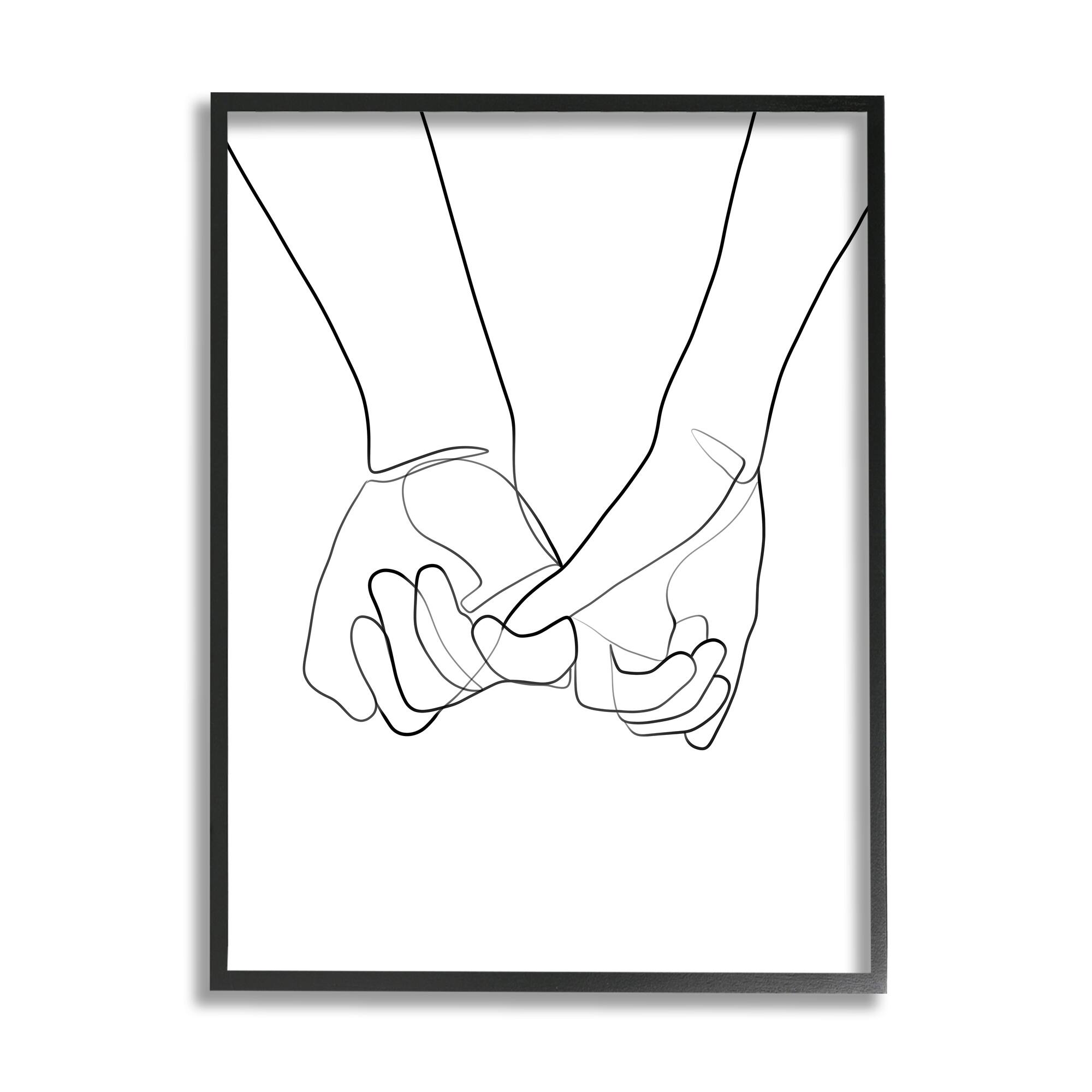 Stupell Industries Fluid Line Abstract Couple Holding Hands Black White in Black Frame Wall Art